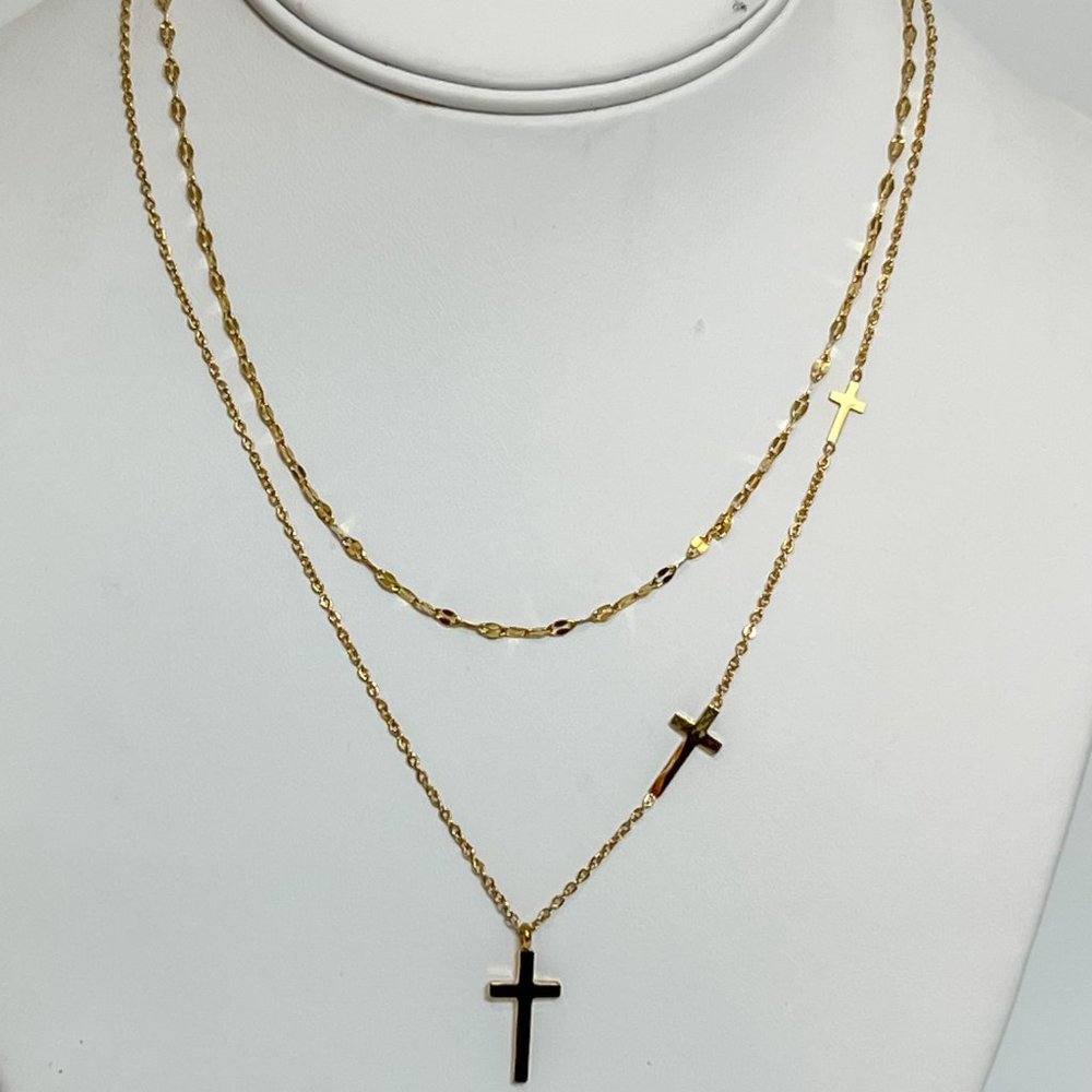 Triple Cross Necklace in 18K Gold Plated Stainless Steel Gold Layering N…